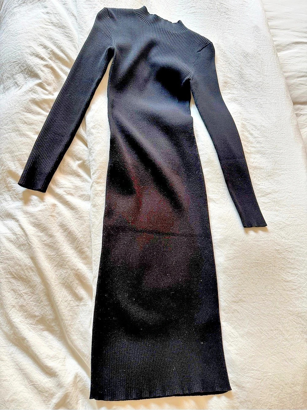 Babaton Contour Mockneck Longsleeve Midi Dress Black Ribbed Midi Dress XS